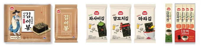 왼쪽부터 해표 김이봉, 시즈닝 김, 한끼 톡톡 김자반