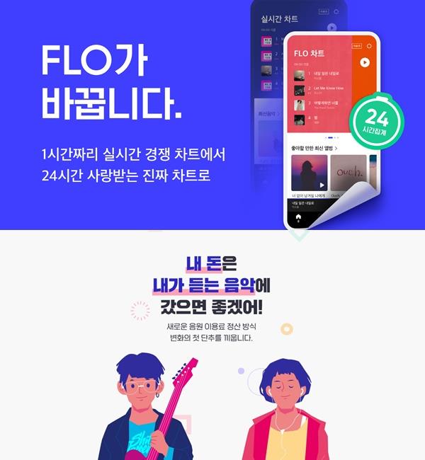 플로(위)와 바이브(아래) 등 음원 플랫폼이 각각 차트와 정산 시스템 개편으로 건강한 음원 생태계 구축을 위해 노력하고 있다. 플로, 바이브 제공