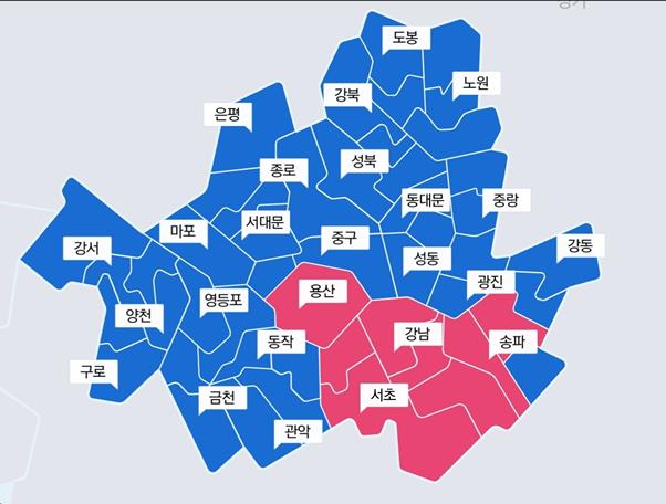 21대 총선 서울 선거구 49곳 개표 결과. 네이버 캡처.