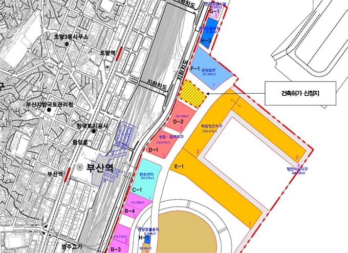 북항재개발지역 내 생활형 숙박시설지구 D-3블록 위치도. 부산 동구 제공