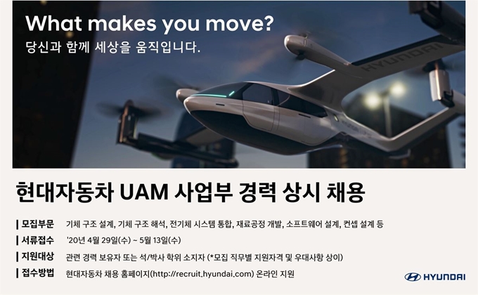 현대자동차 UAM 사업부 경력사원 채용 포스터. 현대자동차 제공