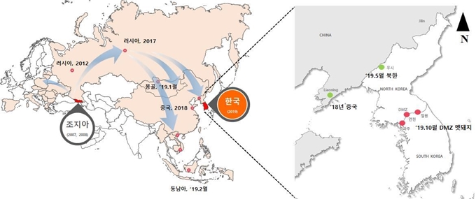 아프리카돼지열병 바이러스의 국내 유입 추정경로. 국립환경과학원 제공