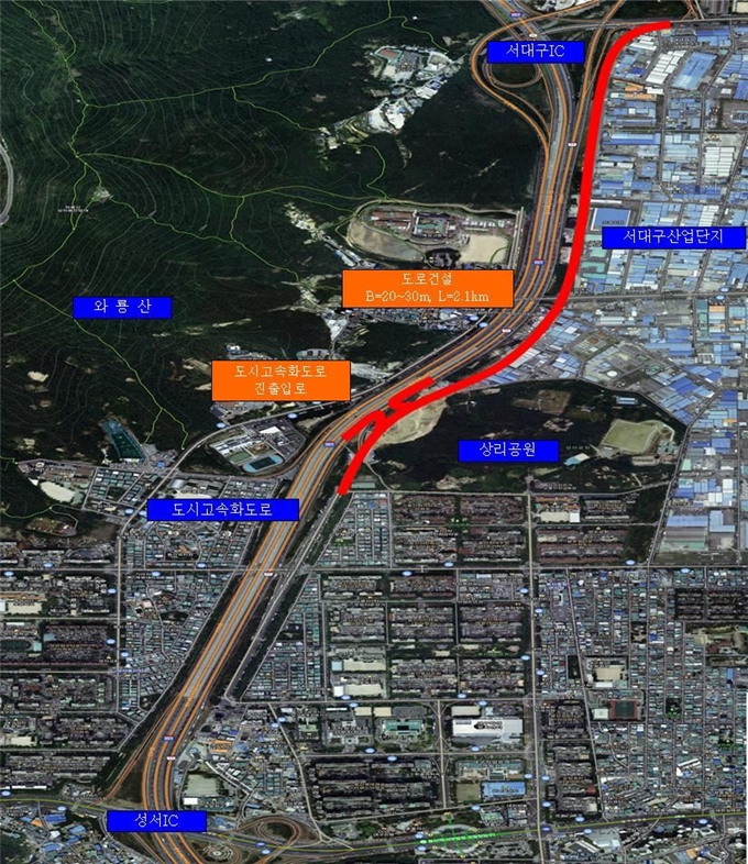 11일 오후 6시 개통하는 서대구산업단지 서편 도로 노선도. 대구시 제공