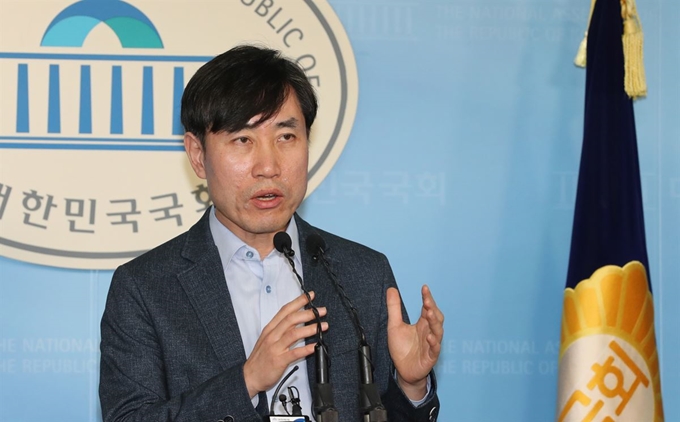 하태경 미래통합당 의원이 정론관에서 회견을 하는 모습. 연합뉴스