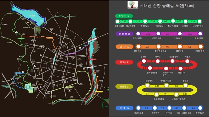 아산 둘레길 노선. 아산시 제공