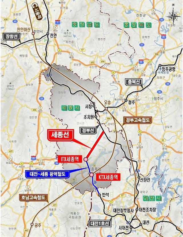 KTX 및 ITX 세종역 노선도 안. 세종시 제공.