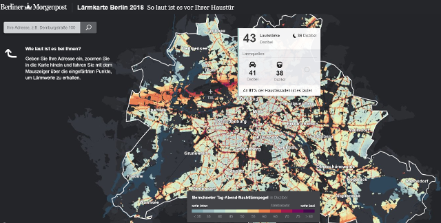 베를린 입체 소음지도. 누구나 온라인에서 주거지별 소음도를 확인할 수 있다. 베를린 소음지도 캡쳐