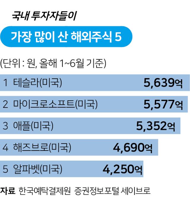 올해 상반기 국내 투자자들이 가장 많이 산 해외주식 다섯종목.