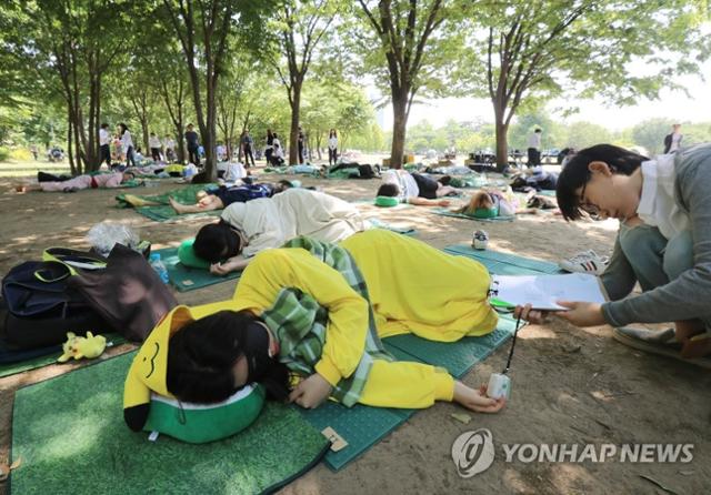 2017년 5월 유한킴벌리가 서울 성동구 서울숲 가족마당에서 개최한 '숲속 꿀잠경연대회' 모습. 연합뉴스