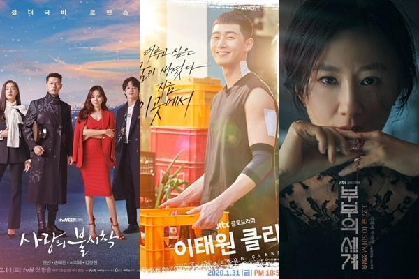 올해 상반기 온라인 반응이 뜨거웠던 드라마는 tvN '사랑의 불시착'과 JTBC '부부의 세계', '이태원 클라쓰'로 나타났다. 해당 드라마 포스터. tvN, JTBC 제공