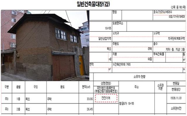 일제 잔재 적산가옥과 건축물대장. 서울시 제공