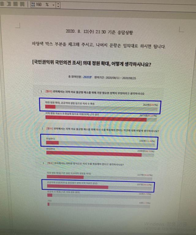 남원시 관계자가 사내 게시판에 올린 글에는 '파란색 박스 표시 3개 부분(찬성 내용 항목)을 체크하고 나머지 문항은 임의대로 하면된다'고 특정 응답을 강제하는 내용이 담겼다. 독자 제공