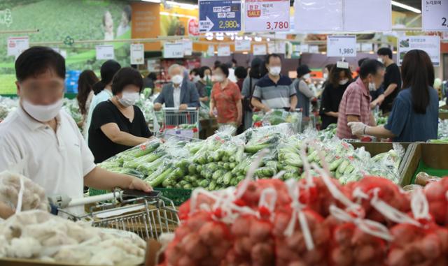 지난달 9일 서울의 한 대형마트 농산물 코너에 채소가 진열돼 있다. 뉴시스