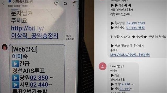 지난 3월 4ㆍ15 총선을 앞두고 이미숙 전주시의원이 유권자들에게 보낸 중복투표 권유 문자 메시지