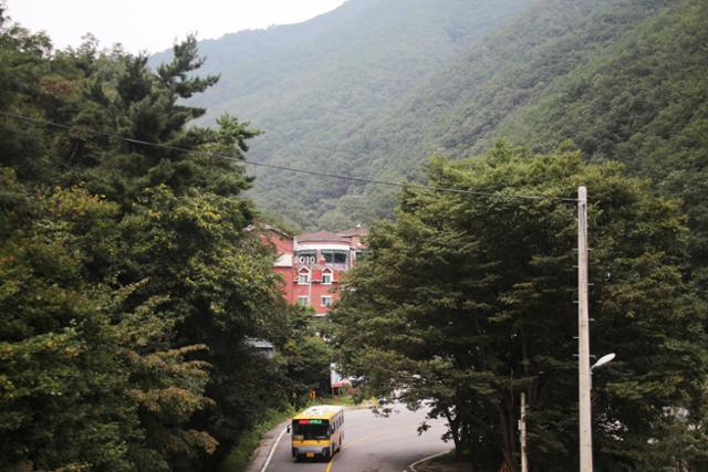 영주 시내에서 출발하는 희방 입구행 25번 시내버스가 소백산 죽령 길을 오르고 있다. ⓒ박준규