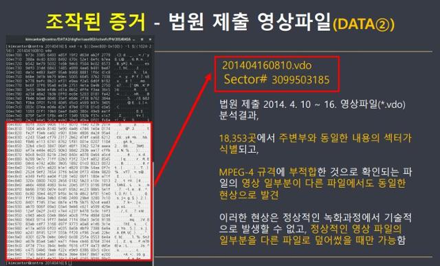 법원에 제출된 세월호 CCTV 복원 영상파일 섹터 1만8,353곳에서 동일한 데이터의 섹터가 식별됐다. 사참위 제공