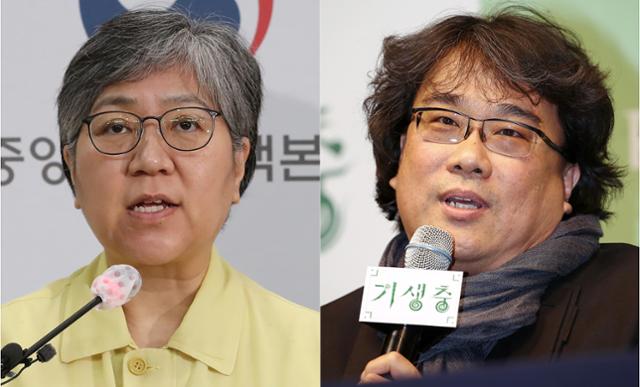 정은경(왼쪽) 질병관리청장과 봉준호 영화감독이 미국 시사주간지 '타임'이 선정하는 '2020 세계에서 가장 영향력 있는 100인' 명단에 이름을 올렸다. 연합뉴스