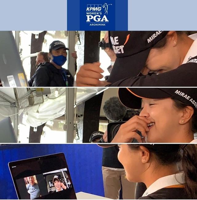 우승 후 부친 김정일씨와 영상통화를 하는 김세영. KPMG 여자 PGA 챔피언십 인스타그램