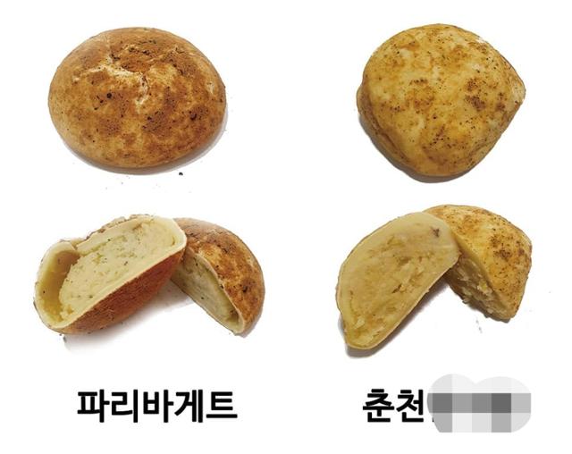 파리바게뜨가 출시한 감자빵(왼쪽)과 강원 춘천시 한 카페의 감자빵. SNS 캡처