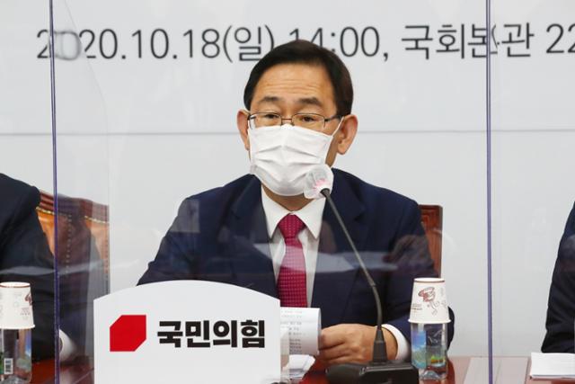 주호영 국민의힘 원내대표가 18일 국회에서 열린 '공무원 서해 피격사건 관련 진실을 듣는 국민 국감'에서 발언하고 있다. 뉴시스