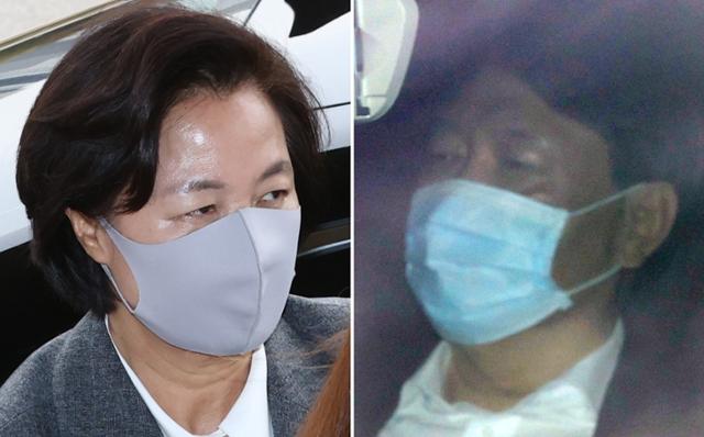 21일 오후 추미애 법무부 장관(왼쪽)이 정부과천청사 법무부로 출근하고 있다. 오른쪽은 이날 오전 서초동 대검 청사로 출근하는 윤석열 검찰총장. 연합뉴스