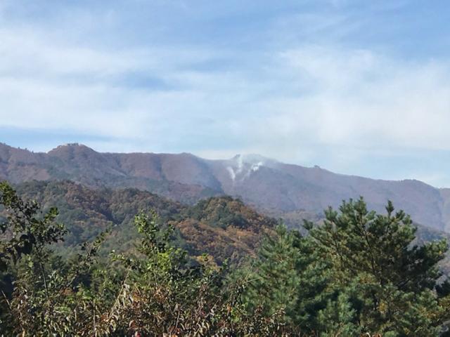 강원 고성군 수동면 사비리 남방한계선 인근 야산에서 산불이 나 산림당국이 진화작업을 벌이고 있다. 사진은 현장에 연기가 피어오르고 있는 모습. 고성군 제공