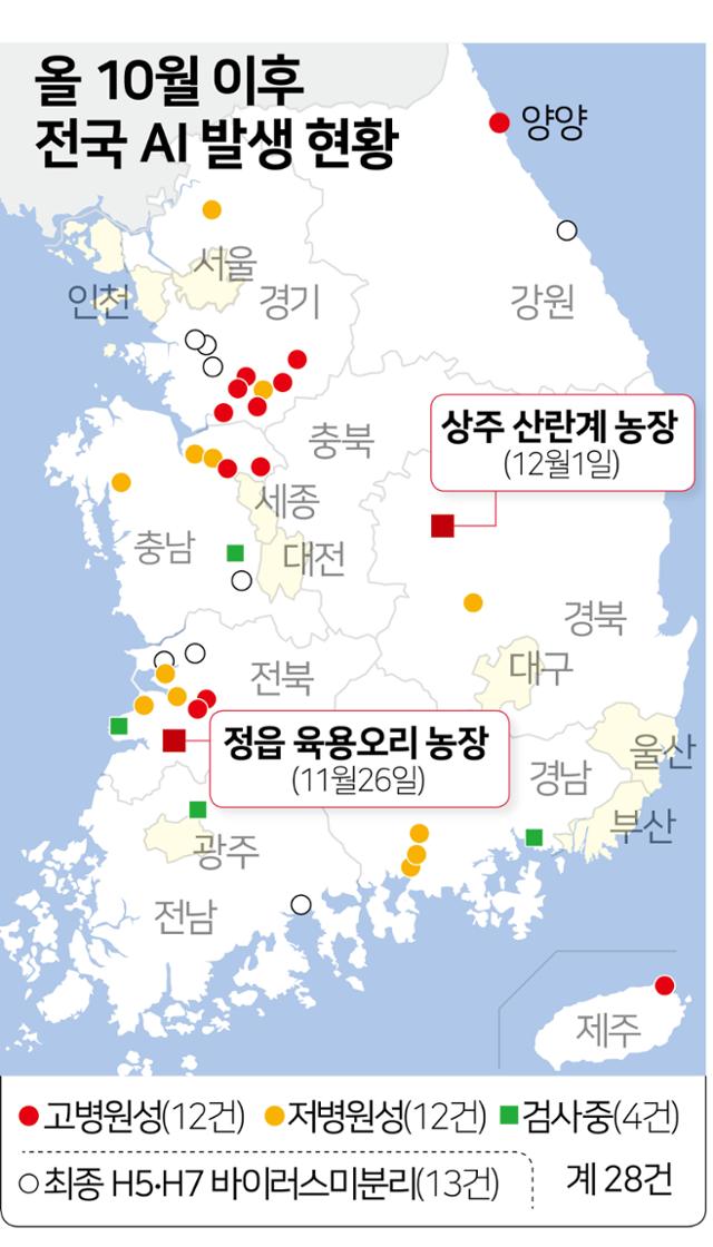 올 10월 이후 전국 AI 발생 현황