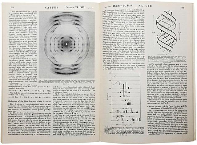 DNA의 2중 나선 구조를 밝힌 왓슨과 크릭 박사의 Nature 논문 초판. ⓒWatson, J.D. & Crick, F.H.C, Molecular Structure of Nucleic Acids, Nature, October, 1953.