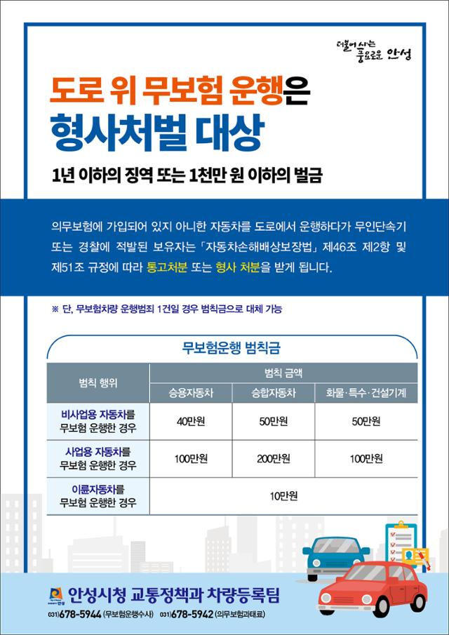 안성시 무보험운행근절 홍보 포스터. 안성시 제공