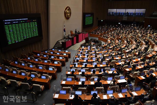 10일 국회에서 열린 본회의에서 고위공직자범죄수사처 설치 및 운영에 관한 법률 일부개정안이 가결되고 있다. 오대근 기자