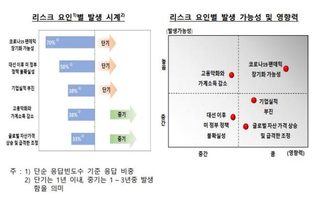 한국은행이 14일 발표한 하반기 시스템 리스크 서베이 결과 코로나19 장기화 가능성이 가장 발생가능성과 영향력이 높은 위험으로 꼽혔다. 한국은행 제공