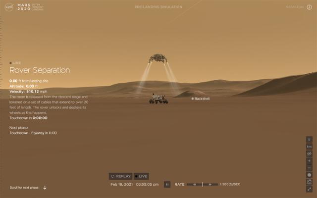 미국 항공우주국이 제공한 화성 착륙에 성공한 탐사 로버 '퍼서비어런스'의 시뮬레이션 모습. UPI 연합뉴스
