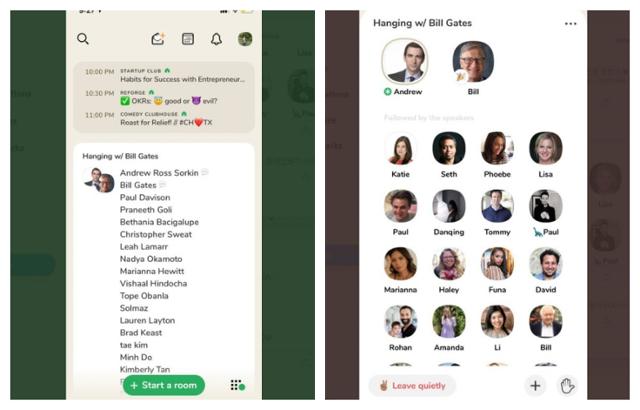 24일 빌 게이츠 마이크로소프트 창업자가 참여한 클럽하우스 채팅룸. 트위터 캡처