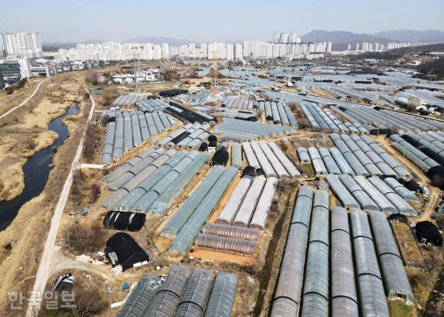 17일 3기 신도시로 지정된 경기 고양시 덕양구 용두동 일대에 비닐하우스가 늘어서 있다. 고양=홍인기 기자