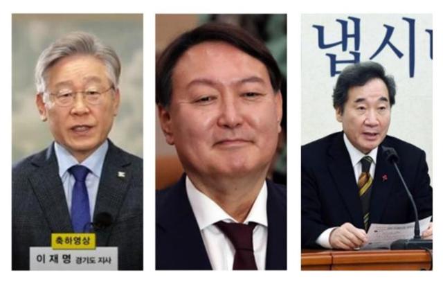 이재명(왼쪽부터) 경기지사, 윤석열 전 검찰총장, 이낙연 더불어민주당 상임선거대책위원장. 한국일보 자료사진