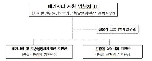 27일 출범하는 메가시티 지원 범부처 태스크포스(TF) 조직도. 행정안전부 제공