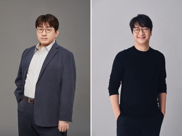 그룹 방탄소년단의 소속사 하이브의 방시혁 의장(왼쪽)과 윤석준 Global CEO가 빌보드가 선정한 세계 음악 산업을 선도하는 리더로 선정됐다. 하이브 제공