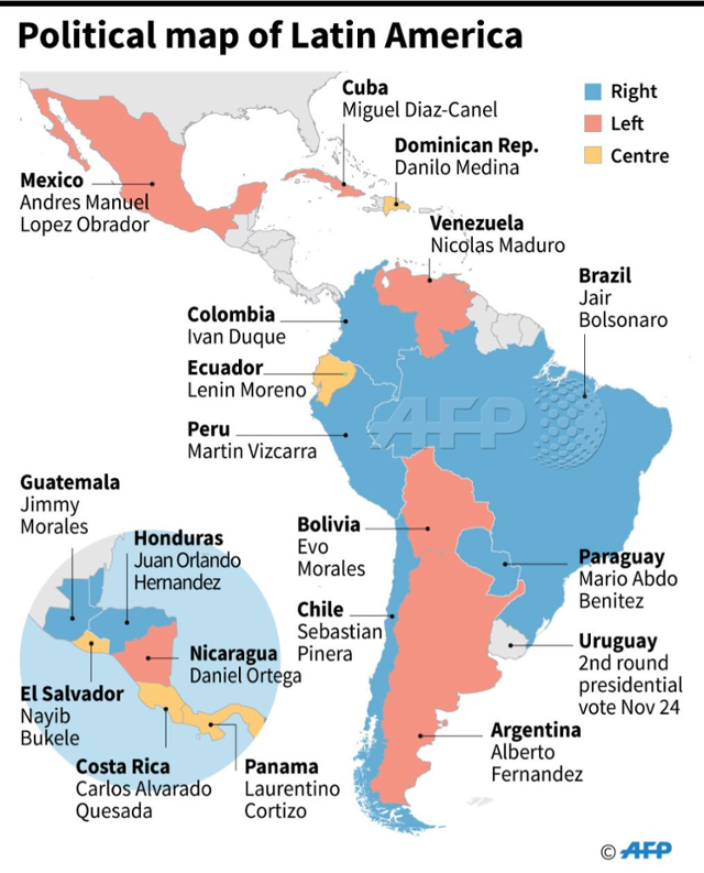 라틴 아메리카 정치 성향 지도 ⓒAFP