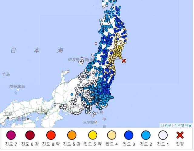 5월 1일 오전 10시 27분 미야기현 앞바다에서 규모 6.6의 지진이 발생했다. 일본 기상청 홈페이지 캡처