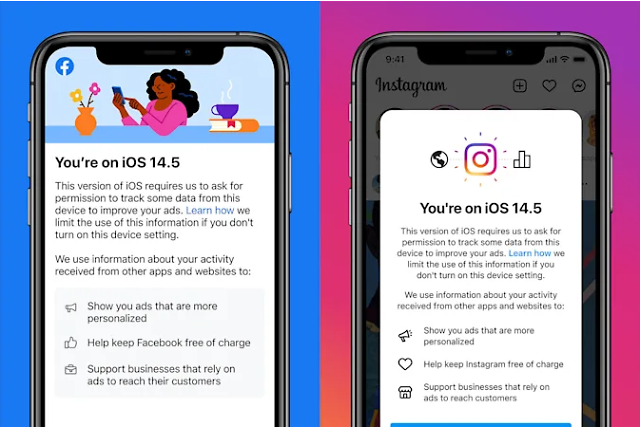 페이스북, 인스타그램에서는 이번 애플 업데이트 이후 아이폰 사용자들에게 데이터 추적을 허가해달라고 안내하고 있다. 페이스북 제공