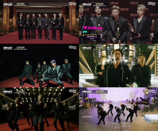 '2021 빌보드 뮤직 어워즈(BBMAs)'의 주인공은 방탄소년단이었다. 엠넷 '빌보드 뮤직 어워즈' 생중계 캡처