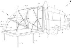 차량뒤에 연결된 평상을 펼치고 텐트를 설치할 수 있는 차량모습. 특허청 제공