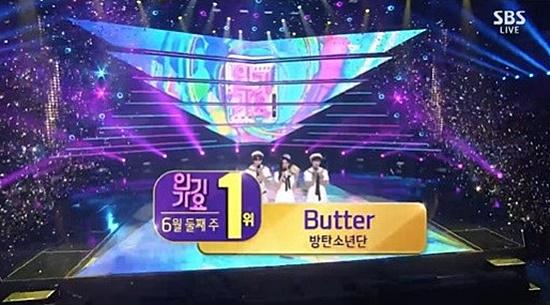 방탄소년단이 1위를 차지했다. SBS '인기가요' 캡처