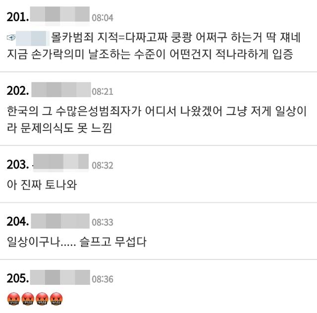 불법촬영을 연상하는 A 커뮤니티 게시글에 대해 비난하는 누리꾼들. 커뮤니티 게시판 캡처