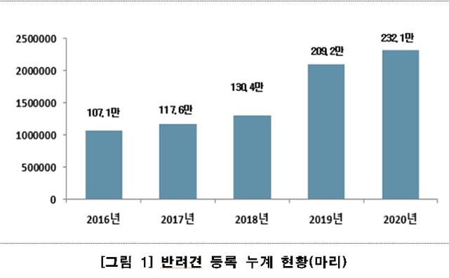 반려견 등록 현황. 반려견 등록비율은 38.5% 수준이다. 농림축산검역본부 제공