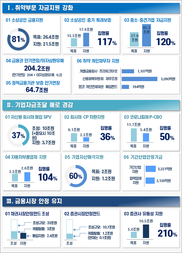 올해 6월 기준 코로나19 위기대응 금융정책 추진실적. 금융위원회 제공