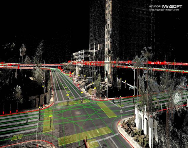 라이다 센서를 활용해 구축한 3차원 정밀지도 이미지. 현대엠엔소프트 제공