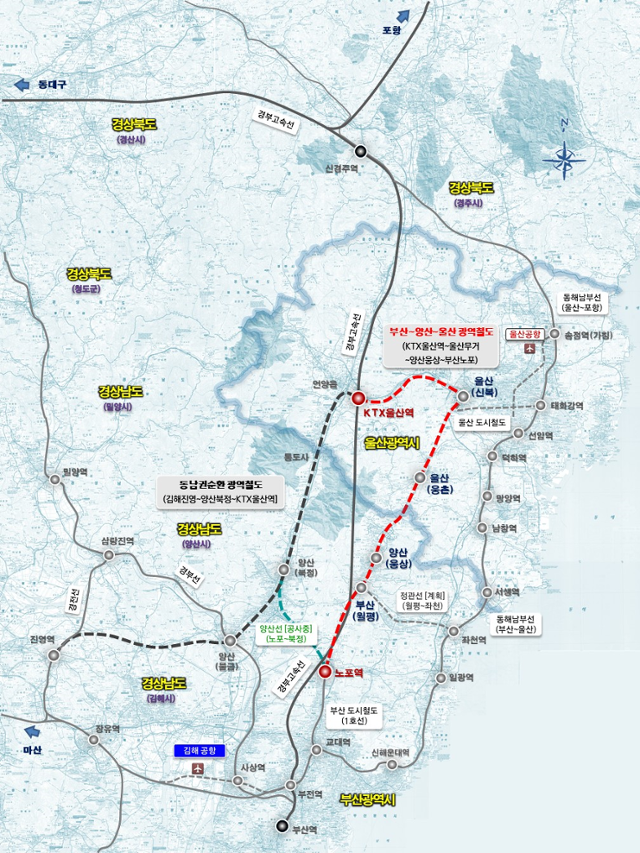 '부산~양산~울산 광역철도' 위치도