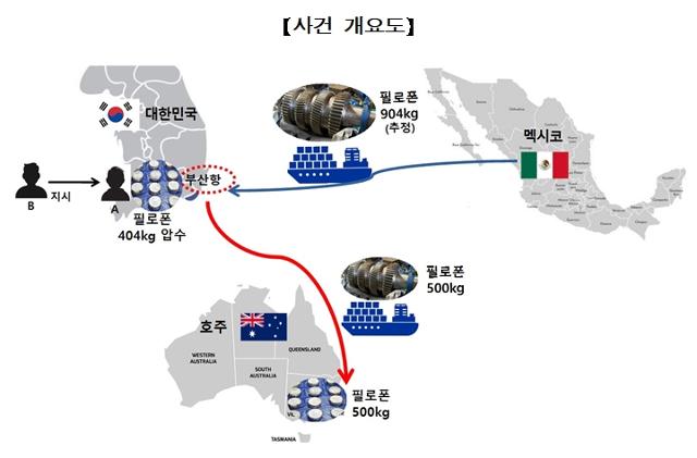 사상 최대규모 필로폰 밀수입 사건 개요도. 부산지검·부산본부세관 제공