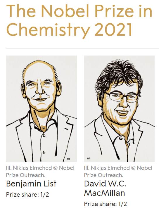 2021 노벨 화학상 수상자인 베냐민 리스트 독일 막스플랑크연구소 교수와 데이비드 맥밀런 미국 프린스턴대 화학과 교수. 노벨위원회 제공